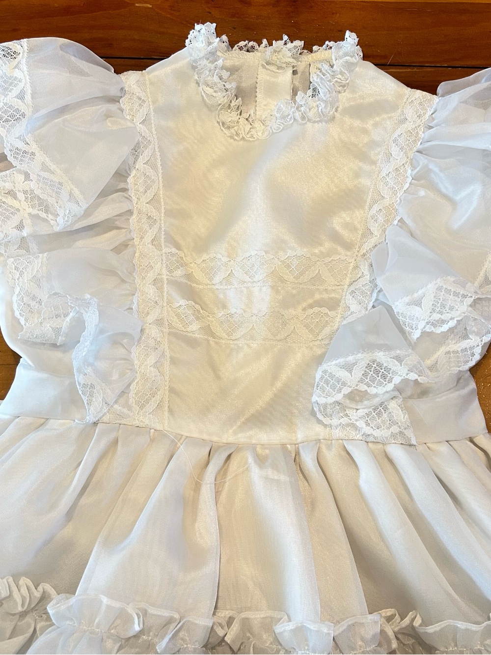Sz7 Vintage White Ruffled Lace Party Dress - Picture 5 of 14